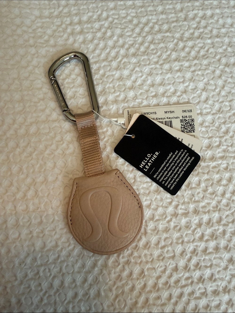 lululemon athletica Light Pink Leather Keychain with Silver Carabiner